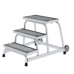 Arbeitspodest starr, Stahl-Gitterrost mit Rollen