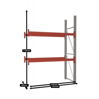 Palettenregal META Anbauregal - 3 Lagerebenen - 1.825 mm Regallänge - Quereinlagerung