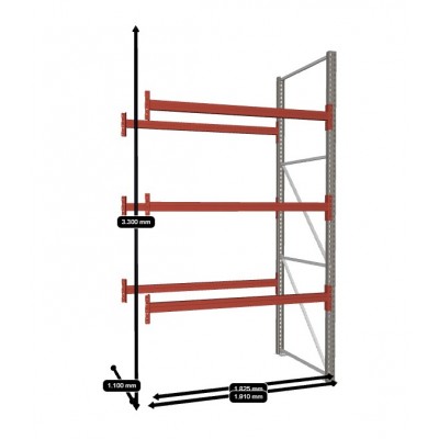 Palettenregal META Anbauregal - 4 Lagerebenen - 8 Stellplätze - Längseinlagerung