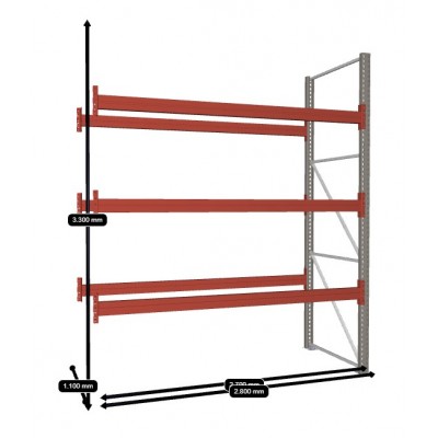 Palettenregal META Anbauregal - 4 Lagerebenen - 12 Stellplätze - Längseinlagerung