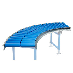 Leicht-Rollenbahn Kurve 90°mit blauen Kunststoffrohr-Tragrollen