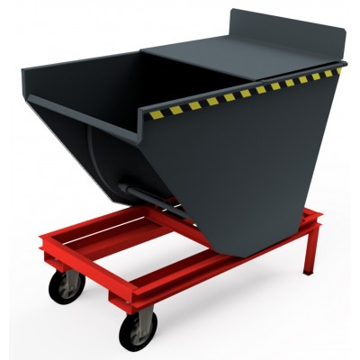 Selbstkipper mit Hebelrolleraufnahme, Deckel halb, Ablaufhahn, Herausnehmbarer Siebboden