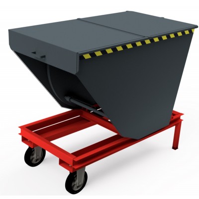 Selbstkipper mit Hebelrolleraufnahme, Deckel halb, Ablaufhahn, Herausnehmbarer Siebboden