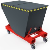 Selbstkipper leicht mit Vollgummi-Radsatz, Deckel halb, Schubbügel, Ablaufhahn, Herausnehmbarer Siebboden, flüssigkeitsdicht