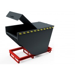 Selbstkipper mit Gabelhubwagen-Aufnahme, Deckel halb, Sieb direkt vor dem Kugelablaufhahn, Mulde flüssigkeitsdicht 2