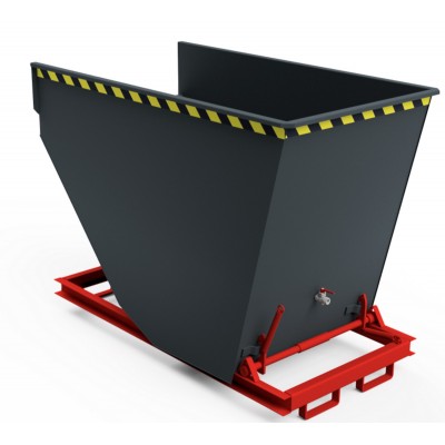 Selbstkipper mit Palettenunterbau, Sieb direkt vor dem Kugelablaufhahn, Mulde flüssigkeitsdicht