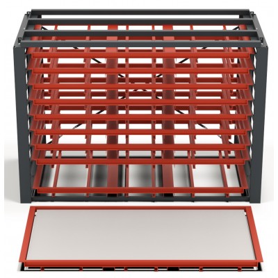 Flachpaletten-Magazin FPM - Staplertaschen untergebaut