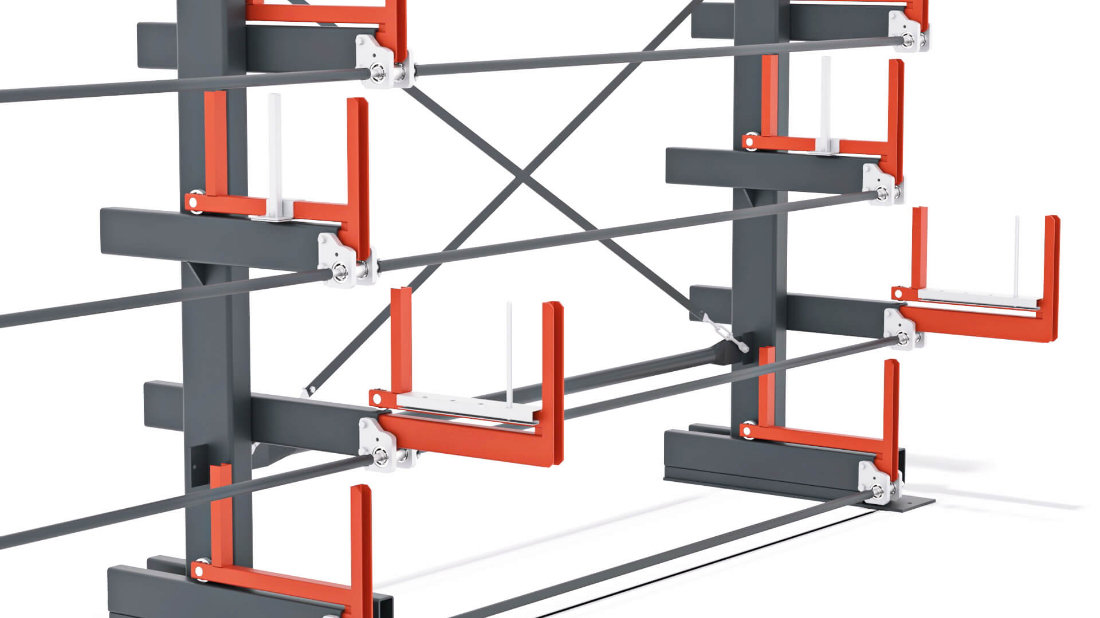 Anwendungsbeispiel von Fachteilern in einem Roll-Aus-Regal