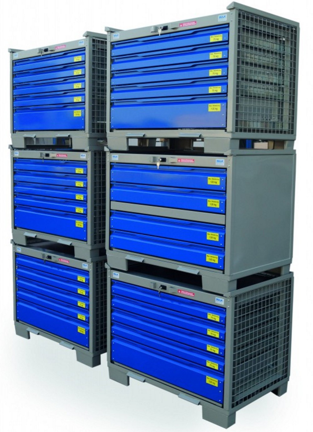 Gitterboxen gestaplet mit Schubladen System