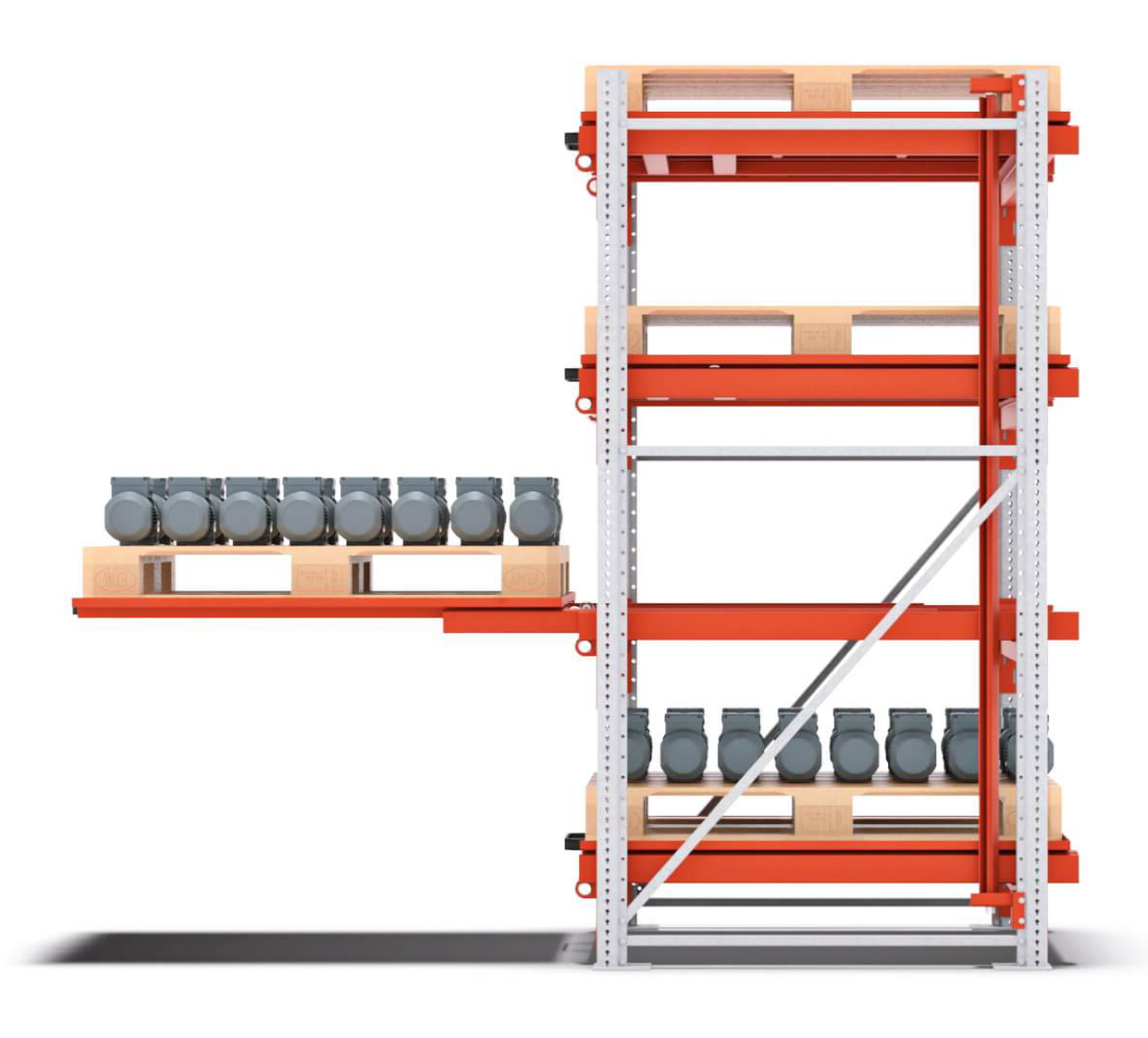 Schubladen-Schwerlastregal Anwendungsbeispiel mit 100 % ausgezogener Schublade